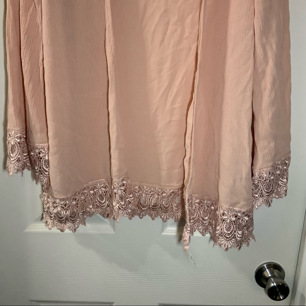 Forever 21 Peach/Pink Open Front Lace Crochet Trim Kimono Small - Picture 5 of 7